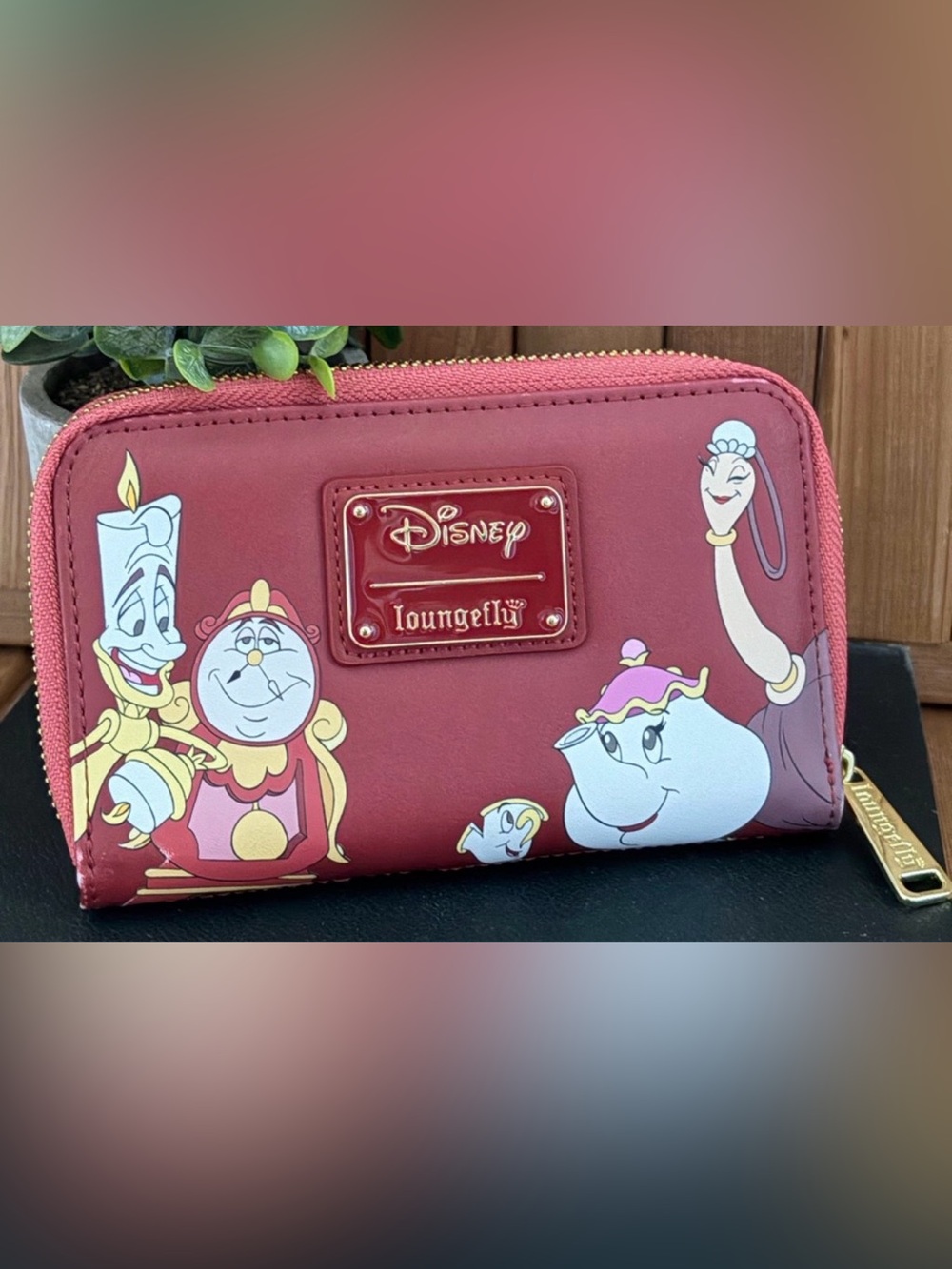 Loungefly Red and Gold Beauty and the Beast Zip Wallet